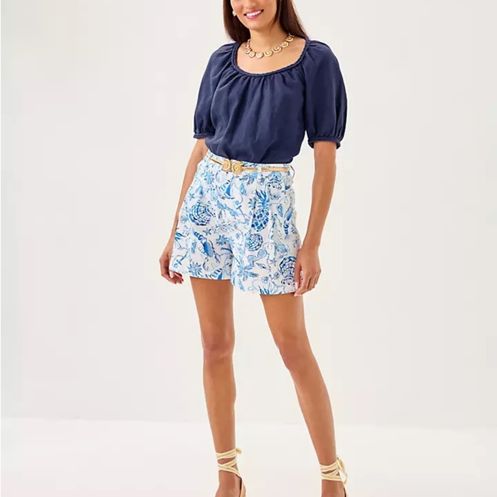 Lilly Pulitzer Blue and White Floral High Waist Shorts NWT